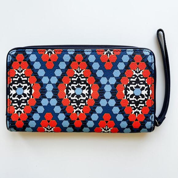 Vera Bradley Marrakesh Beads Slim Wristlet Zip Around Wallet Blue Orange - Picture 3 of 5